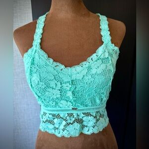 Mint Green Lace Halter Bralette Crop Tank